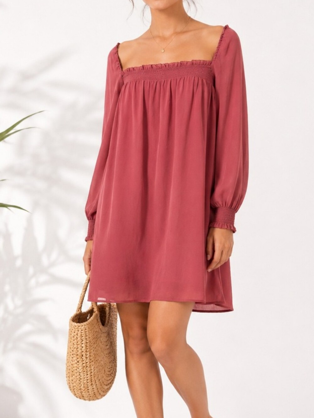 Aritzia Babaton Small Dusty Rose Smocked Babydoll Mini Dress Boho Summer Romanti